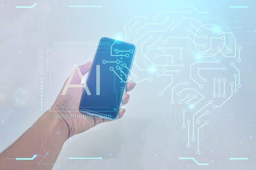 Conceptual media images in the era of artificial intelligence and IoT (hands on smartphones)