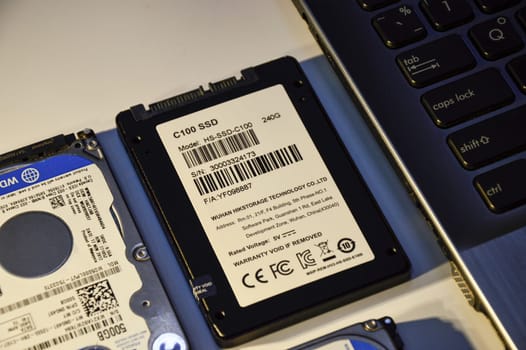 12-09-2022 Chonburi, Thailand SSD is a hard disk that is more popular to use. old hard disk