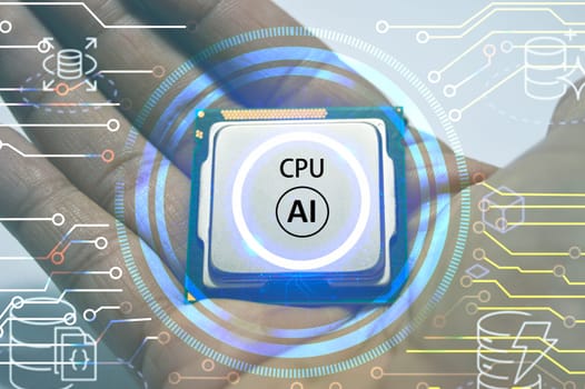 artificial intelligence concept People will control it, CPU chip put on hand.