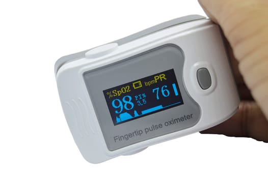 Image of blood oxygen monitor and heartbeat, a device that should be attached. in the treatment of COVID-19 (with clipping path)
