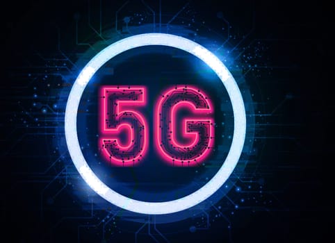 The concept conveys the communication technology of the 5th generation or 5G.