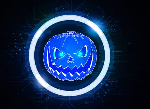 The concept conveys AI technology in a scary, Halloween way.