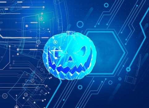 The concept conveys AI technology in a scary, Halloween way.