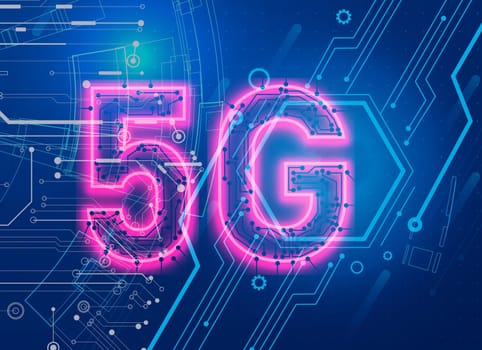 The concept conveys the communication technology of the 5th generation or 5G.