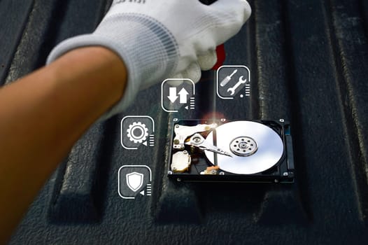 Hard drive is an important storage device, concept of data protection with security.
