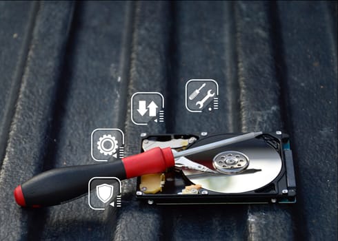 Hard drive is an important storage device, concept of data protection with security.