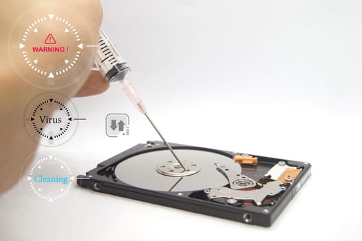 hard drive, concept When data is attacked by computer virus, virus removal