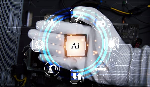Concept, CPU, AI is used to control everything around, using artificial intelligence.