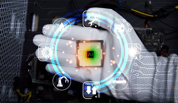 Concept, CPU, AI is used to control everything around, using artificial intelligence.