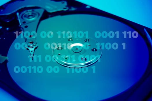 hard drive, concept The hard drive is where important data is stored., the blue light that shines on the hard drive.