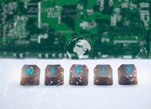 Concept of Wi-Fi 7 or Wi-Fi 7 development, high-speed connection, new world communication