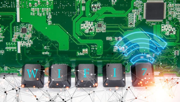 Concept of Wi-Fi 7 or Wi-Fi 7 development, high-speed connection