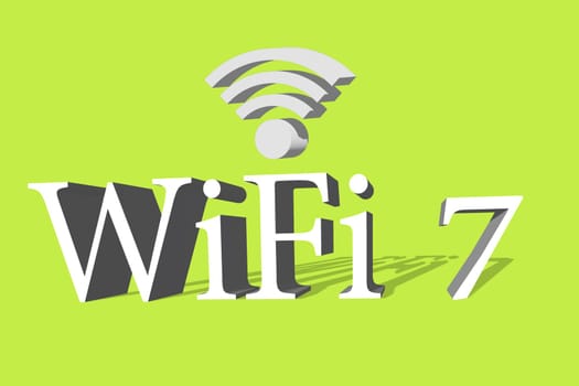 letters and icons word wifi7 white on green background(This picture is not an illustration, made from Photoshop .JPG)