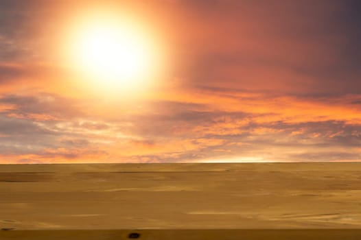 light brown wooden floor orange sky background