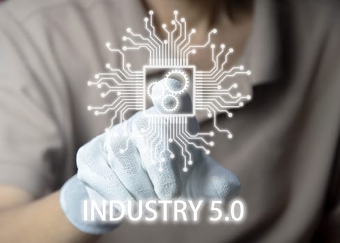 The concept of Industrial Revolution No. 5 is to improve the production process to be more efficient. By working together between humans (Human), intelligent systems (AI) and robots (Robot).