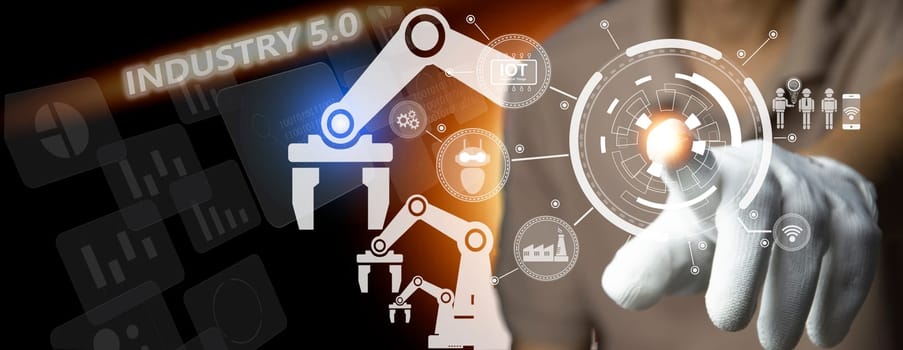 The concept of Industrial Revolution No. 5 is to improve the production process to be more efficient. By working together between humans, intelligent systems and robots 