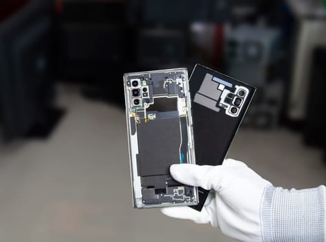 Image of a smartphone removed from the back, smartphone repair