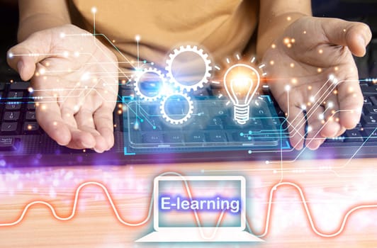 Concept of e-Learning, a learning management system through a network (Learning Management System) with an emphasis on learners as the center. in teaching and learning Blended style with regular class
