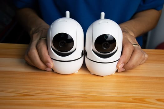 White IP cameras, very popular for security purposes.