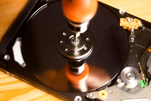 Close-up top view of hard drive