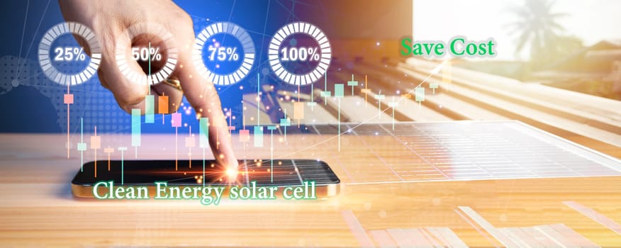 Clean energy concept, solar cells, sustainable energy cost reduction