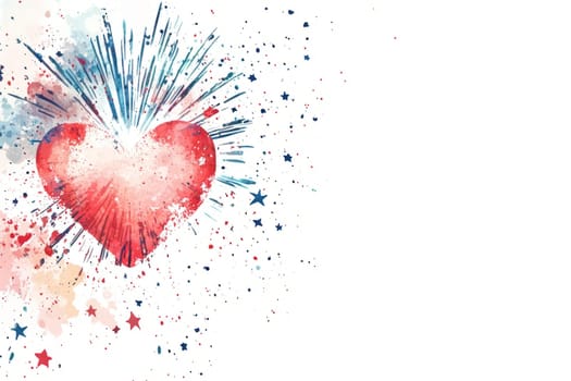 Watercolor of heart shaped fireworks with drops isolated on a white background Valentines day
