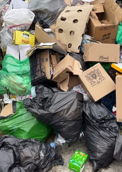 Montenegro, Budva, January 30, 2025. Mountains of uncollected garbage on the streets of the city. Strike of utility workers. High quality photo