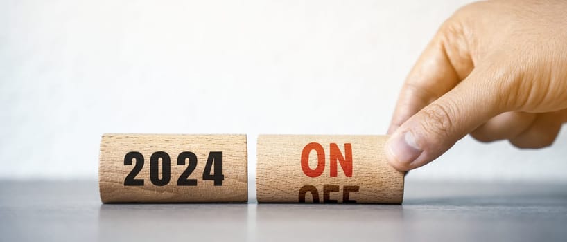 2024 on or off concept. Setting goals and objectives for the new year. Planning, business management and strategy concept. Trends and ideas. Vision.