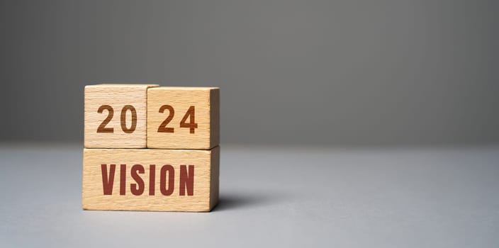 2024 vision concept. Concept for business ideas and goals. Strategy development. Planning and action plan. Performance, motivation and company management. Wooden blocks, copy space