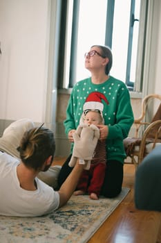 A heartwarming family scene celebrating the beloved holiday season, featuring joyful decorations and a playful vibe