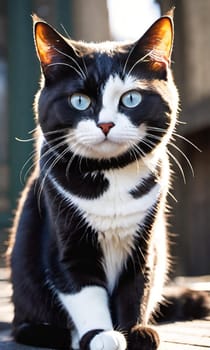 cat white black brown pet animal blue eyes. High quality photo alt