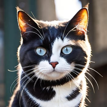 cat white black brown pet animal blue eyes. High quality photo alt