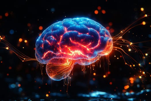 concept of a human brain full with creativity, shows multiple colors and action..