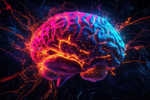 concept of a human brain full with creativity, shows multiple colors and action. High quality illustration