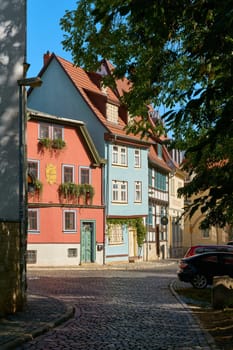 Erfurt, Germany – September 29, 2024: Historic residential and commercial buildings in the Schildgasse in the old town of Erfurt in Germany