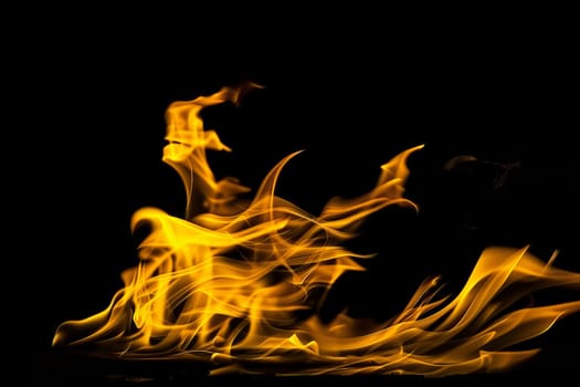 Abstract flames on black background in dynamic motion.