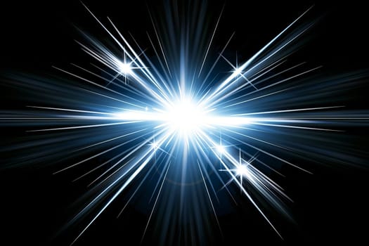 Bright white light burst with radiating beams on black background.