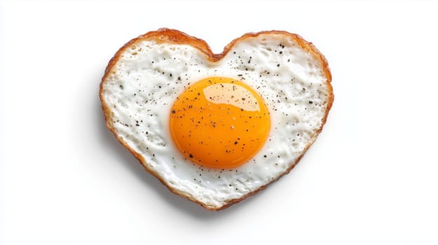 Tasty heart shaped fried egg seasoned with black pepper, perfect for a romantic breakfast