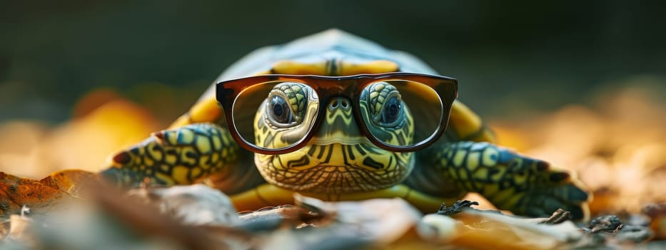 Cute little green turtle with glasses, Generative AI, animals
