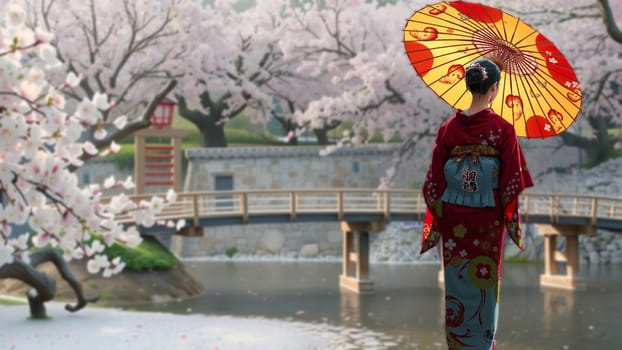 Beautiful girl wearing japanese traditional kimono, Japan.