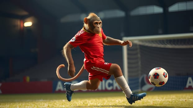 The animal Little monkey playing soccer ball - AI generated