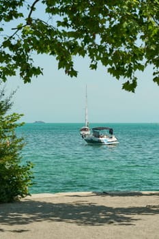 Mainau, Germany – July 31, 2024: Recreational skippers' boats on Lake Constance off the island of Mainau in Germany