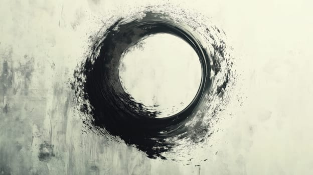 Abstract black circular brushstroke on a textured light background