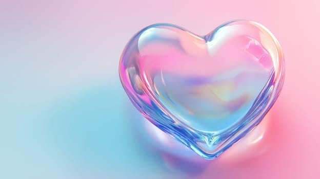 Glass heart shape on a colorful pastel gradient background, symbolizing love, elegance, and romance