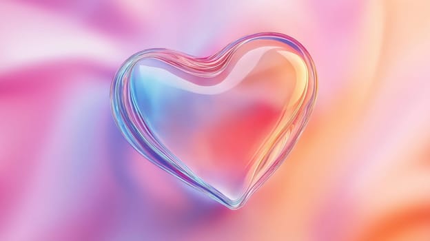 Glass heart shape on a colorful pastel gradient background, symbolizing love, elegance, and romance