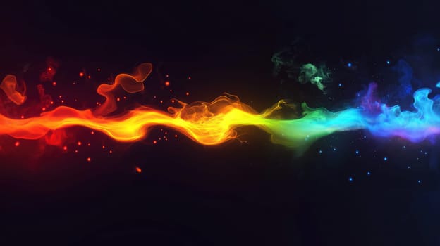 Vibrant colorful flames and laser streaks glowing on a black background, abstract and dynamic energy