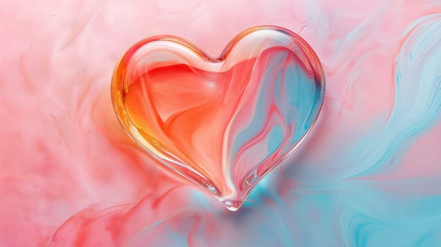 Glass heart with fluid pastel colors in pink and blue tones, perfect for Valentine's Day or romantic designs