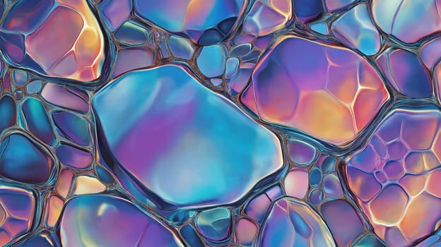 Abstract holographic polygonal liquid stones background with vibrant colors and glossy texture