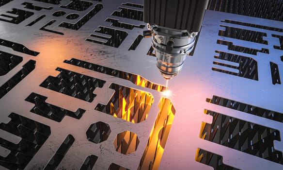 High precision industrial laser cutting metal sheet in automated process 3d