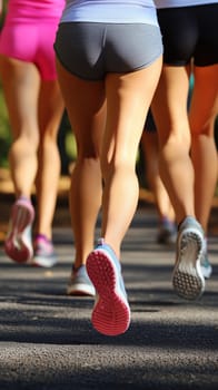 Athletes jogging outdoors for marathon training wearing running shoes